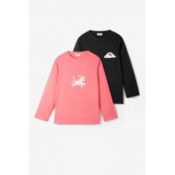 Set de bluze din bumbac cu decolteu la baza gatului - 2 piese