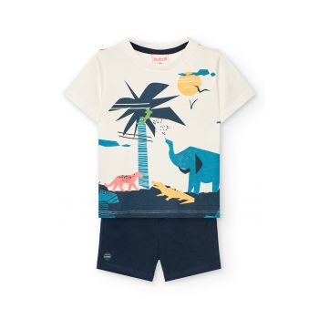 Set de tricou cu imprimeu si pantaloni scurti - 2 piese