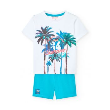 Set de tricou de bumbac cu imprimeu si pantaloni scurti - 2 piese