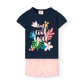 Set de tricou de bumbac cu imprimeu si pantaloni scurti