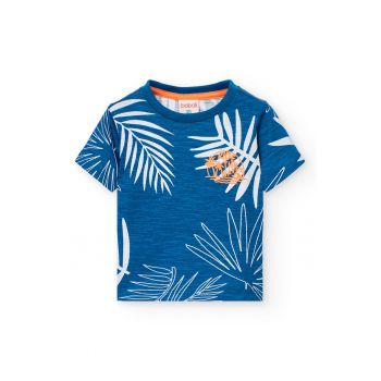 Tricou cu imprimeu si decolteu la baza gatului