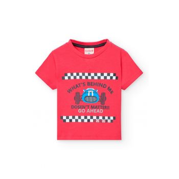 Tricou cu imprimeu si decolteu la baza gatului