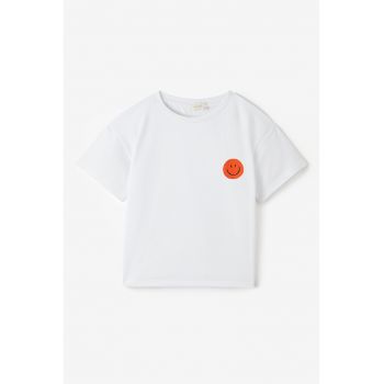 Tricou din bumbac cu decolteu la baza gatului
