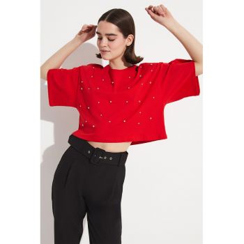 Tricou din bumbac cu strasuri