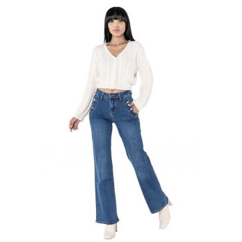 Blugi dama evazati  albastru inchis P195-1 M10 16973