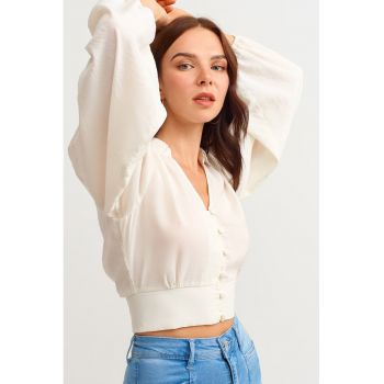 Bluza crop cu maneci bufante