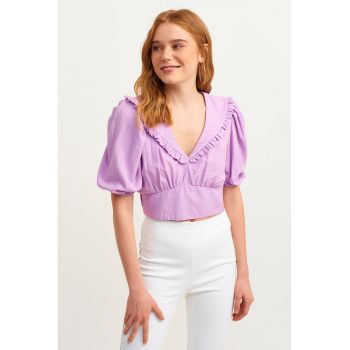 Bluza crop cu maneci bufante