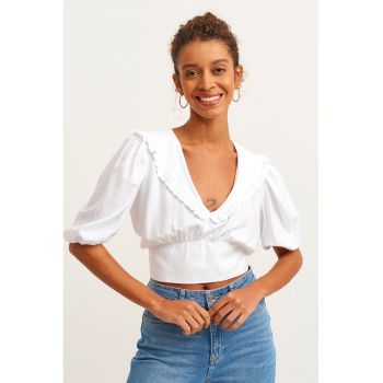 Bluza crop cu maneci bufante