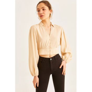 Bluza crop cu maneci bufante