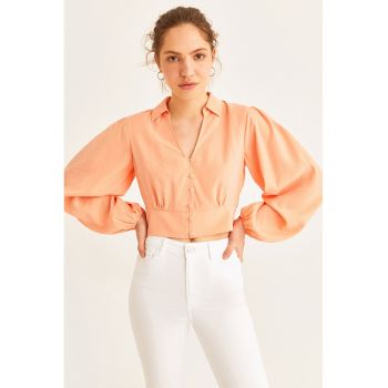 Bluza crop cu maneci bufante