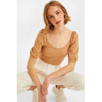 Bluza cu maneci bufante si model houndstooth