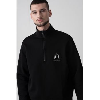 Bluza de trening cu logo brodat si fermoar scurt