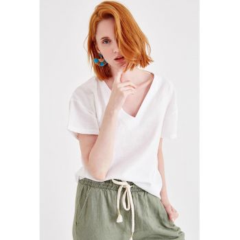 Bluza din amestec de in cu maneci scurte