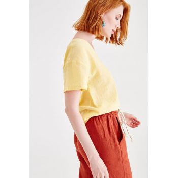 Bluza din amestec de in cu maneci scurte
