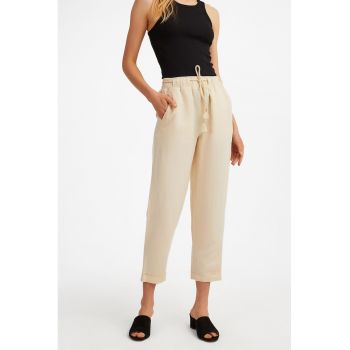 Pantaloni capri din amestec de in