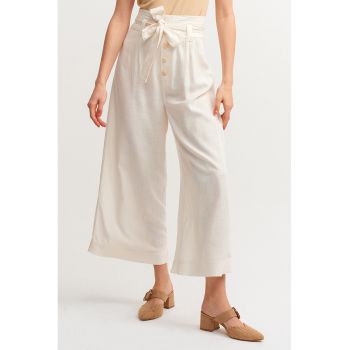 Pantaloni crop din amestec de in cu croiala ampla