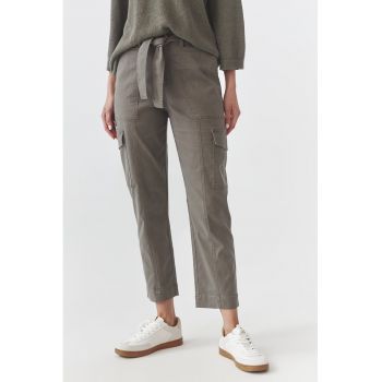 Pantaloni crop din amestec de lyocell cu un cordon in talie