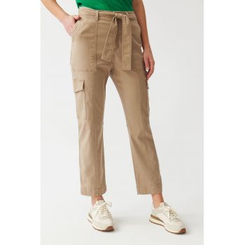 Pantaloni crop din amestec de lyocell cu un cordon in talie