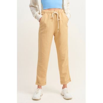 Pantaloni din amestec de bumbac cu croiala dreapta