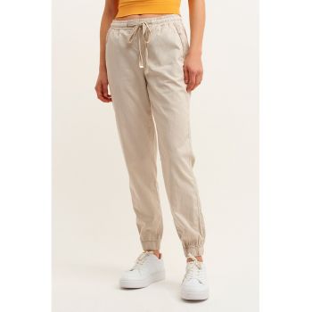 Pantaloni din amestec de lyocell cu snur de ajustare
