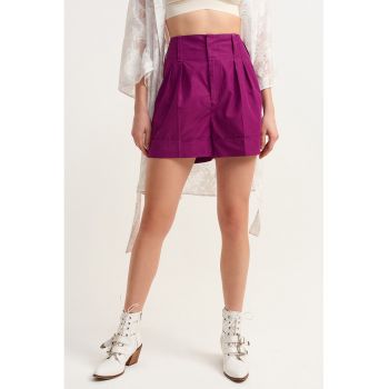 Pantaloni scurti din amestec de lyocell cu talie inalta