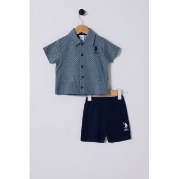 Set de tricou cu decolteu la baza gatului si salopeta scurta - 2 piese