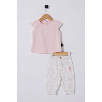 Set de tricou de bumbac si pantaloni cu imprimeu