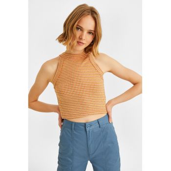 Top crop cu model houndstooth