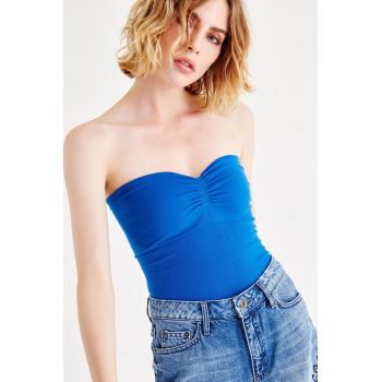 Top striat cu decolteu sweetheart - fara maneci