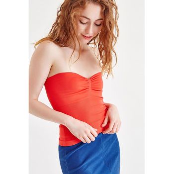 Top striat cu decolteu sweetheart - fara maneci