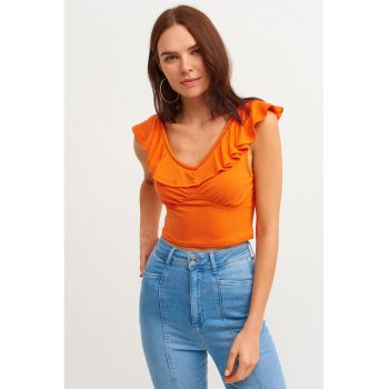 Tricou crop cu decolteu rotund