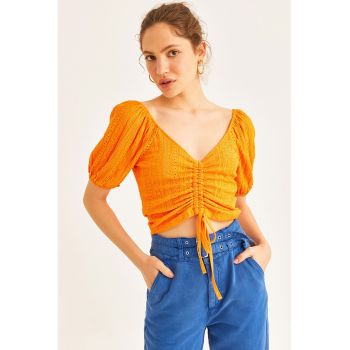 Tricou crop cu maneci bufante
