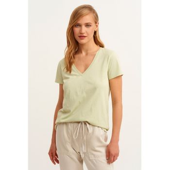 Tricou din bumbac cu decolteu in V