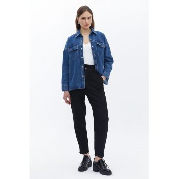 Blugi crop paperbag cu talie inalta