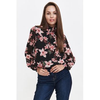 Bluza cu model floral si maneci bufante
