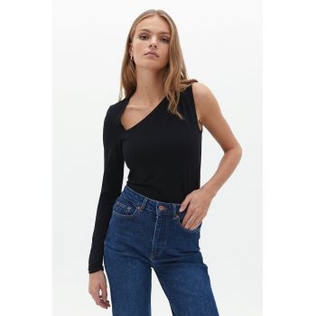 Bluza slim fit asimetrica din bumbac