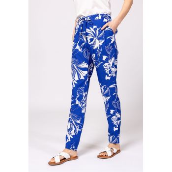 Pantaloni cu buzunare laterale - imprimeu si snur