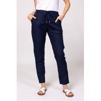 Pantaloni cu buzunare laterale - imprimeu si snur