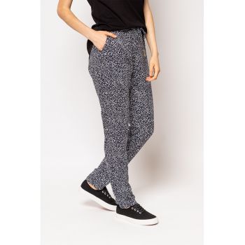 Pantaloni cu buzunare laterale - imprimeu si snur