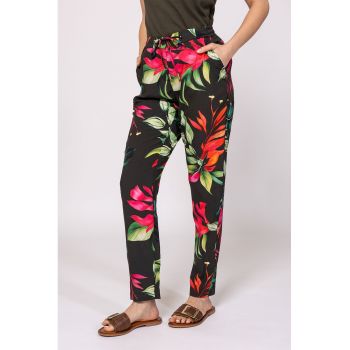 Pantaloni cu buzunare laterale - imprimeu si snur