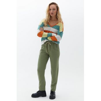 Pantaloni drepti crop cu snur de ajustare