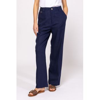 Pantaloni lungi relaxed fit cu talie inalta