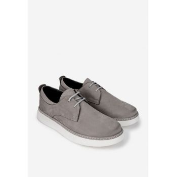 Pantofi barbati gri din piele nabuc