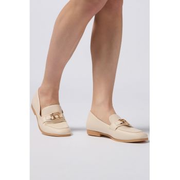 Pantofi loafer din piele ecologica cu aplicatie metalica