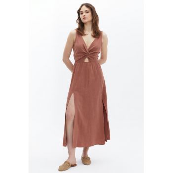 Rochie din amestec de in cu slituri laterale