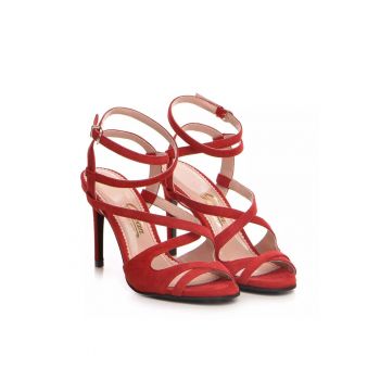 Sandale dama  model 1383 piele velur rosu