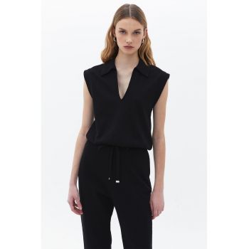 Top din amestec de bumbac cu model uni