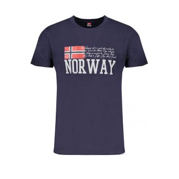 Tricou barbati din bumbac cu decolteu la baza gatului - Albastru inchis