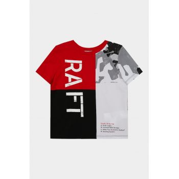 Tricou cu decolteu la baza gatului si model colorblock