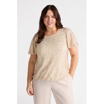 Tricou cu decolteu rotund si paiete